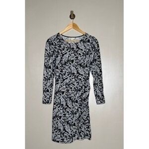 Boden Black White Floral Paisley Ruched Side Long Sleeve Sheath Dress US 6R